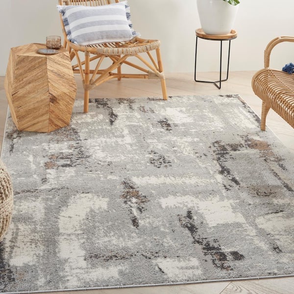 Elation Grey Ivory 4 ft. x 6 ft. Abstract Geometric Area Rug
