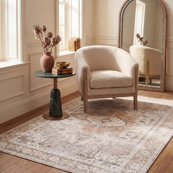 Arizona 2 ft. x 4 ft. Beige/Gold Machine Washable Transitional Medallion Area Rug