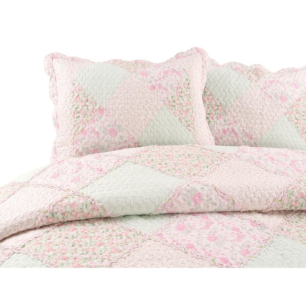 Pastel Floral Patchwork Cotton Reversible Queen Quilt Set