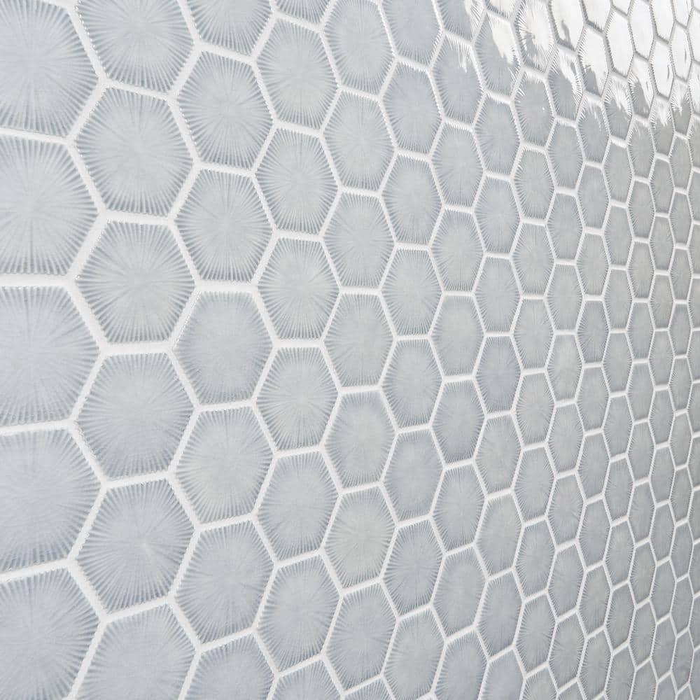 Sky Blue Glossy Glass Hexagon Mosaic Wall Tile Sheet