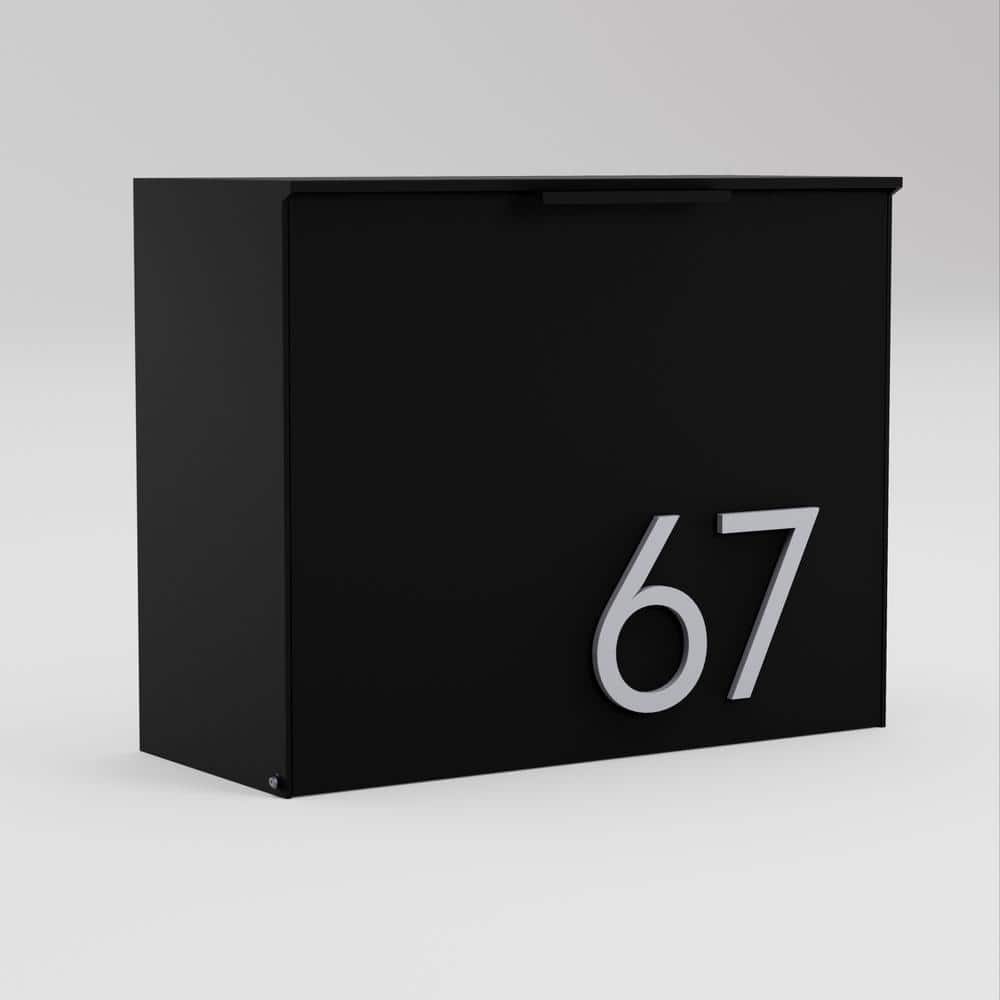 Black Aluminum Wall Mounted Mailbox with Brass Numbers