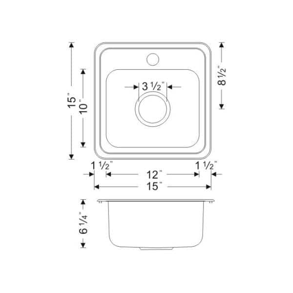 15'' Square Drop-In Stainless Steel Single Bowl Sink