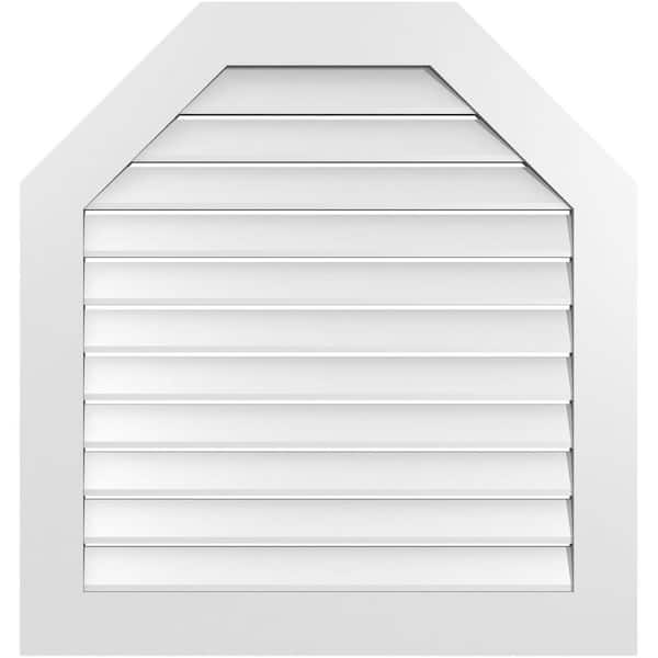 Ekena Millwork 34 in. x 36 in. Octagonal Top Surface Mount PVC Gable Vent: Functional with Standard Frame