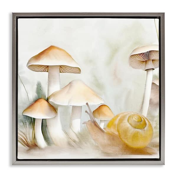Stupell Industries Snail & Natural Mushrooms by Kim Allen Gray Floater Frame Nature Graphic Art Print 25 in. x 25 in.