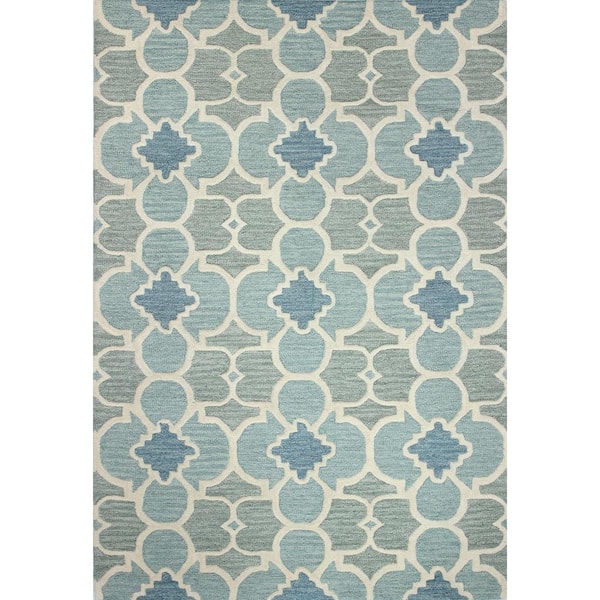 BASHIAN Rajapur Aqua 5 ft. x 8 ft. (5' x 7'6") Geometric Transitional Area Rug