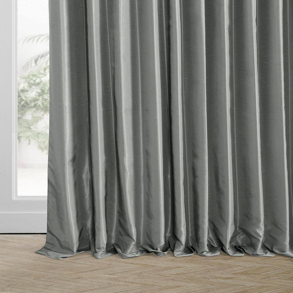 Silver Faux Silk Blackout Puddle Length Curtain Panel