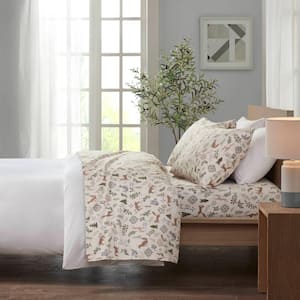 Cozy Cotton Flannel 3-Piece Tan Woodland Winter Cotton Twin Sheet Set