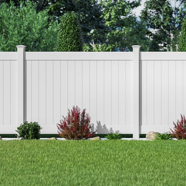 Veranda Linden 5 in. x 5 in. x 8 ft. White Vinyl Routed Fence Line Post