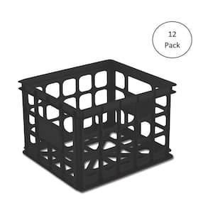 16929006 Plastic Storage Box Crate, Black (12 Pack)