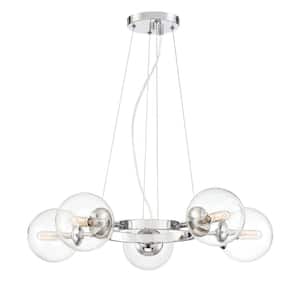 Welton 5-Light Chrome Retro Modern Chandelier with Clear Glass Globe Shades For Dining Rooms