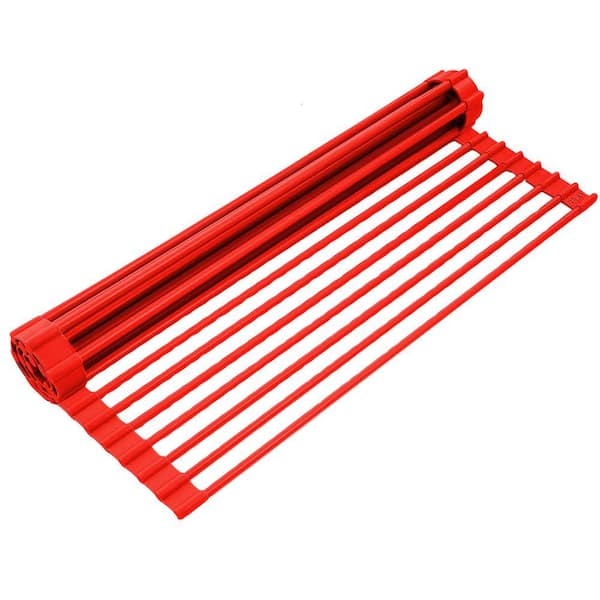 Zulay Kitchen Silicone-Coated Stainless Steel Over Sink Drying Dish Rack - Crimson Red