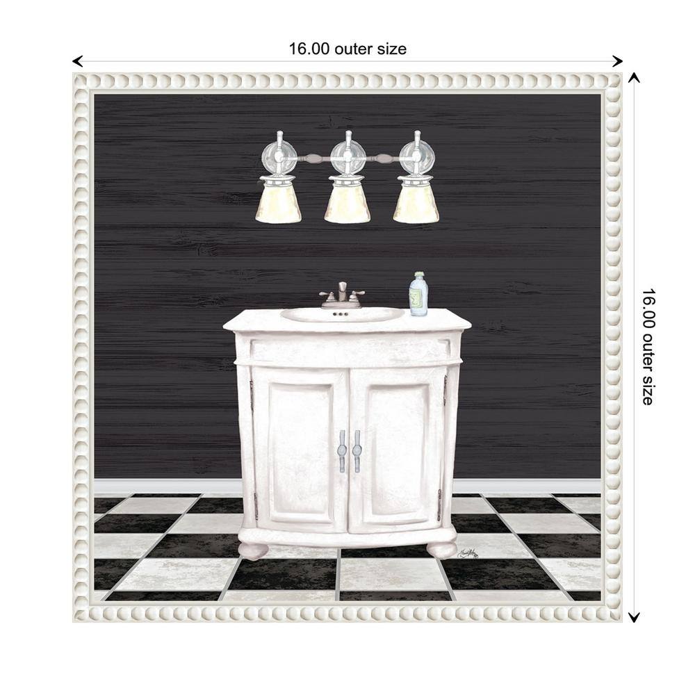 Modern Bathroom I Black and White Canvas Wall Art with White Frame