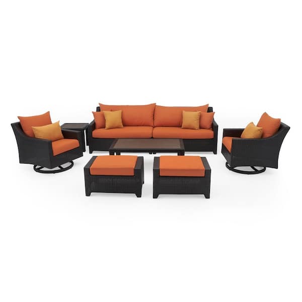RST BRANDS Deco 8-Piece Wicker Motion Patio Conversation Deep Seating Set with Sunbrella Tikka Orange Cushions