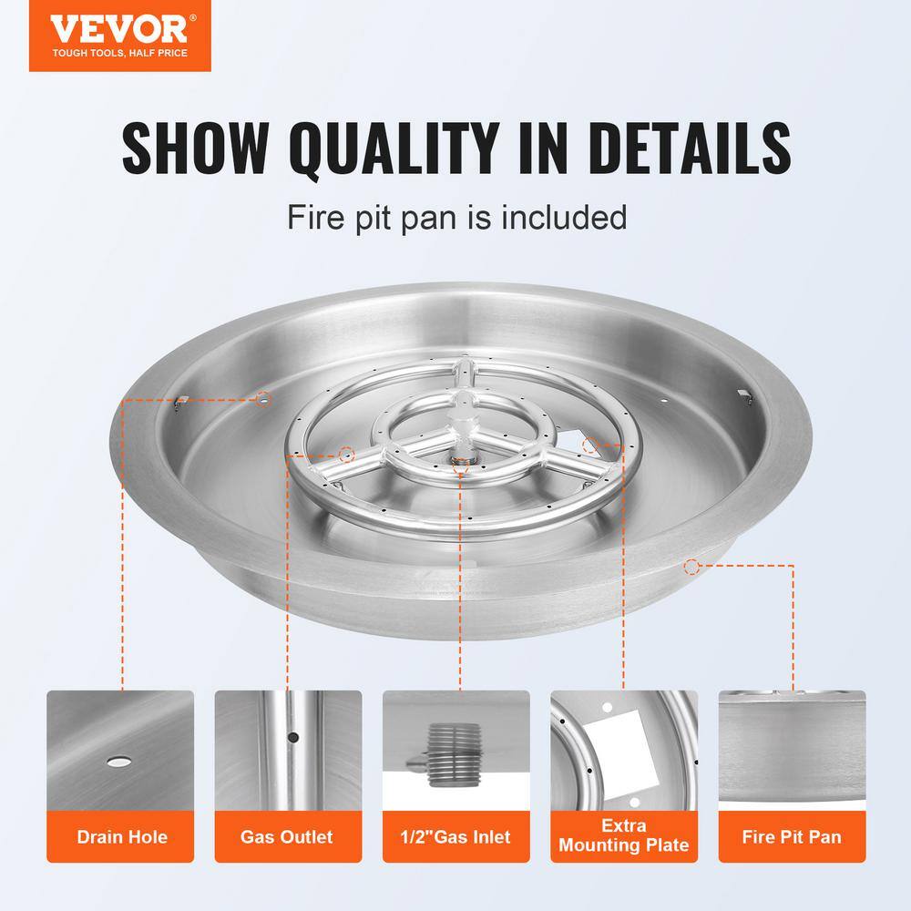VEVOR 22" Round Stainless Steel Fire Pit Burner with Lid