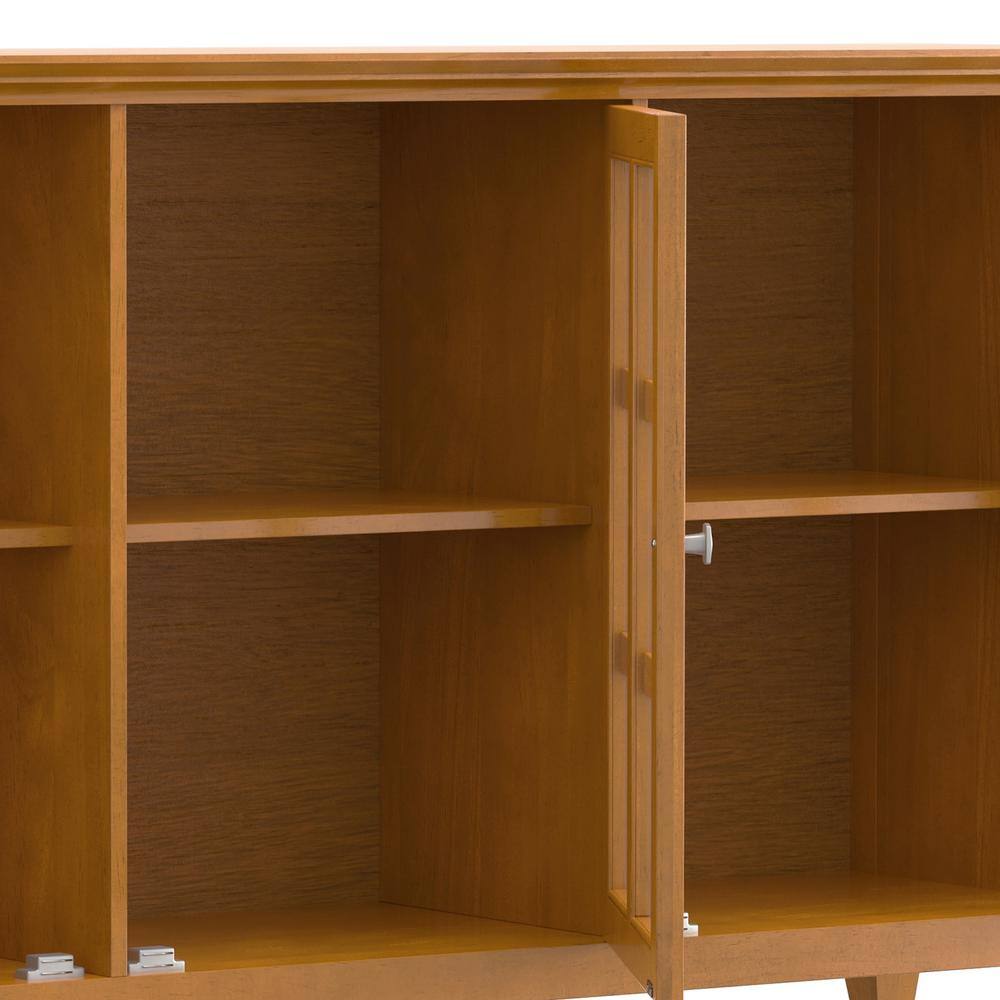 Light Golden Brown Pine and Plywood Storage Cabinet with Glass Doors