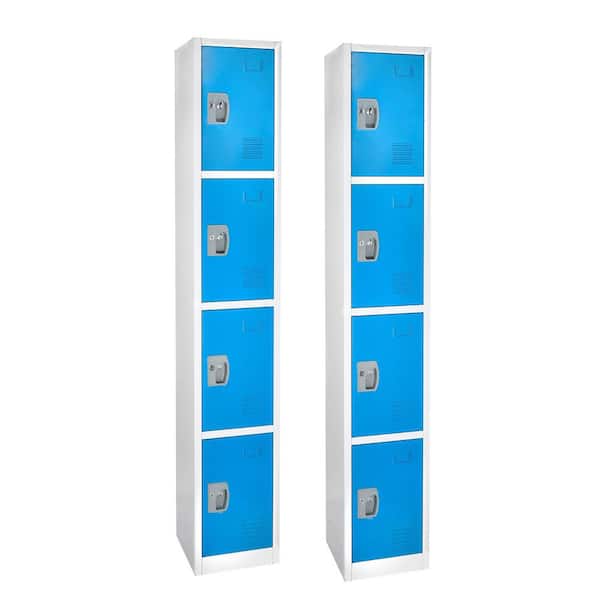 AdirOffice 629-Series 72 in. H 4-Tier Steel Key Lock Storage Locker Free Standing Cabinets for Home, School, Gym in Blue (2-Pack)