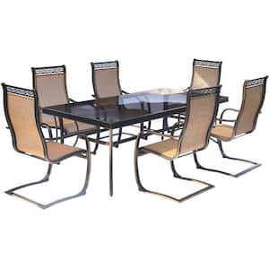 Monaco 7-Piece Aluminum Outdoor Dining Set with Rectangular Glass-Top Table and Contoured Sling Spring Chairs