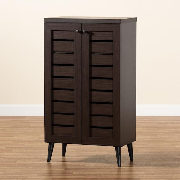 Baxton Studio Salma 8 Pair Dark Brown Wood Shoe Storage Cabinet