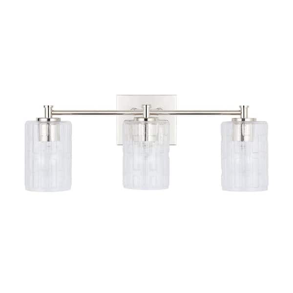 Capital Lighting Fixture Company Emerson 23 in. W x 9 in. H x 7 in. E 3-Light Vanity Light with Seeded Embossed Glass in Polished Nickel