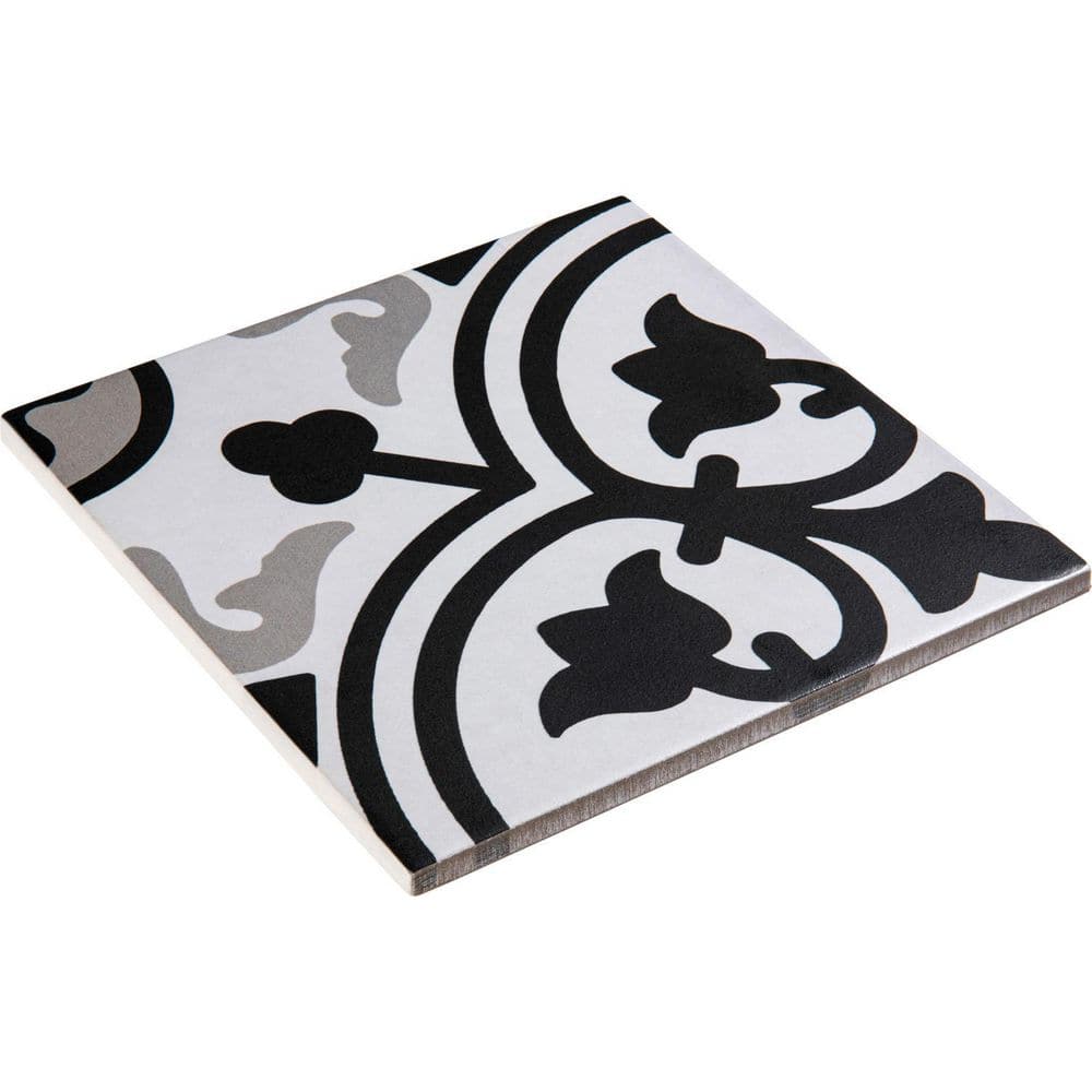 Bliss 8" Black and White Porcelain Patterned Tile