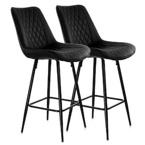 39 in Black High Back Diamond Stitched Faux Leather Bar Chair with Metal Legs (Set of 2)