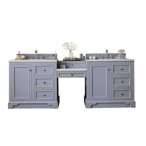 De Soto 96.5 in. W x 23.5 in. D x 36.3 in. H Double Bath Vanity in Silver Gray with Marble Top in Carrara White