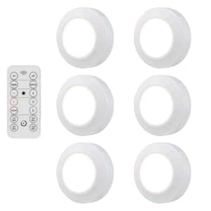 Battery Operated Integrated LED Under Cabinet Puck Lights with Remote (6-Pack)