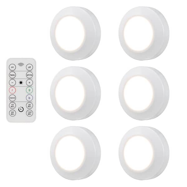 Battery Operated Integrated LED Under Cabinet Puck Lights with Remote (6-Pack)