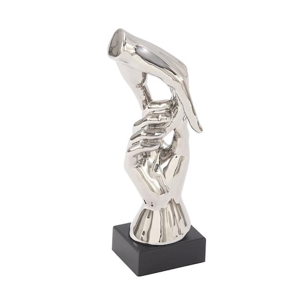 Litton Lane 4 in. x 13 in. Silver Polystone Hands Sculpture