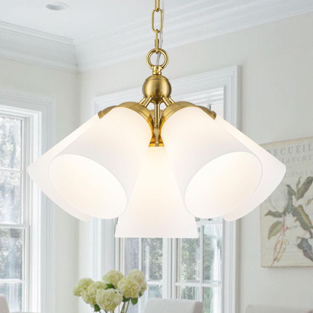 19 in. 6-Light Gold Chandelier with Frosted Glass Shades, Adjustable Chain Pendant Light price history on PriceWatchPro