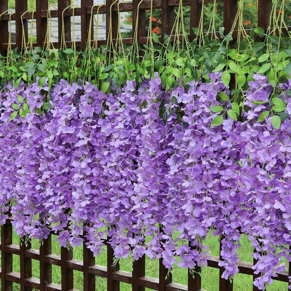 43.2 in. Purple Indoor/Outdoor Artificial Wisteria Vines Rattan Silk Flower  (24-Pack) DE24GD1 - The Home Depot