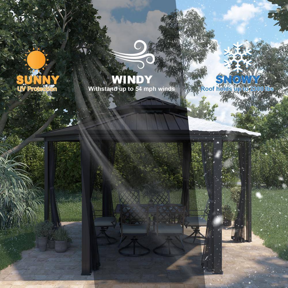 15x15 Ft Black Aluminum and Steel Hexagon Patio Gazebo