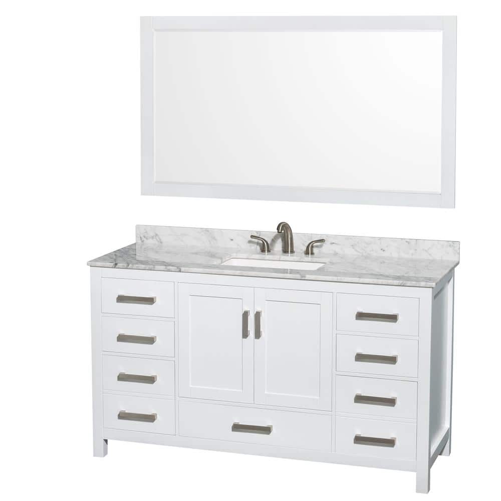 Sheffield 60 in. W x 22 in. D Bath Vanity in White with Marble Vanity Top in White Carrara with White Basin and Mirror price history on PriceWatchPro