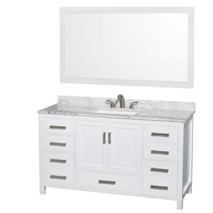 Sheffield 60 in. W x 22 in. D Bath Vanity in White with Marble Vanity Top in White Carrara with White Basin and Mirror