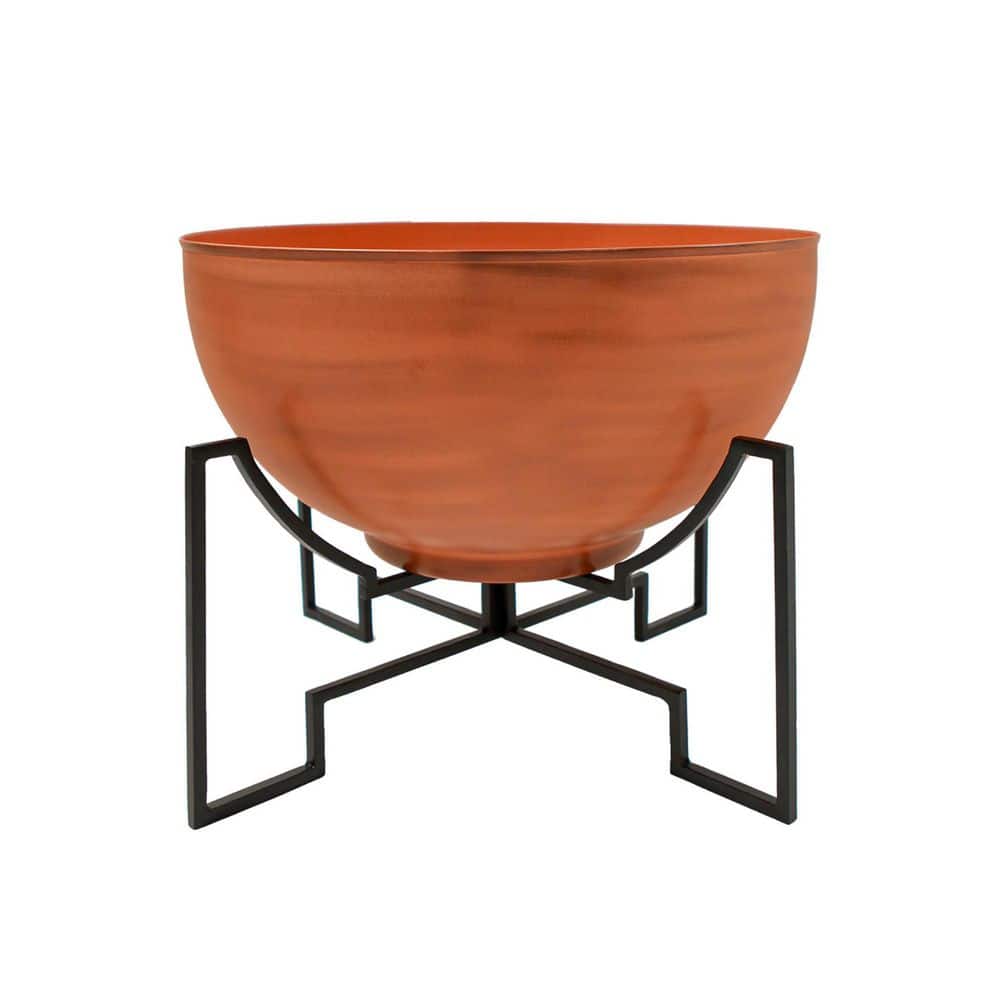 20in.W x 15.25in.H, Round Burnt Sienna Galvanized Steel Planter Bowl w/Black Wrought Iron Plant Stand Indoor Outdoor Use price history on PriceWatchPro