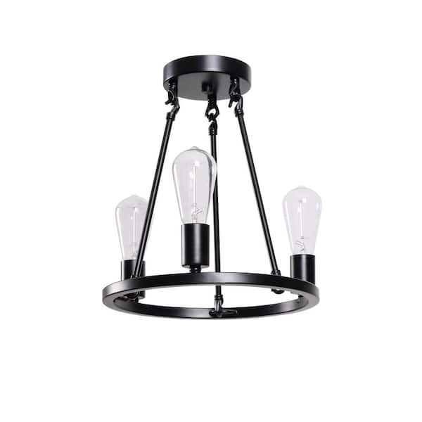 Stratton 14 in. 3-Light Black Semi-Flush Mount