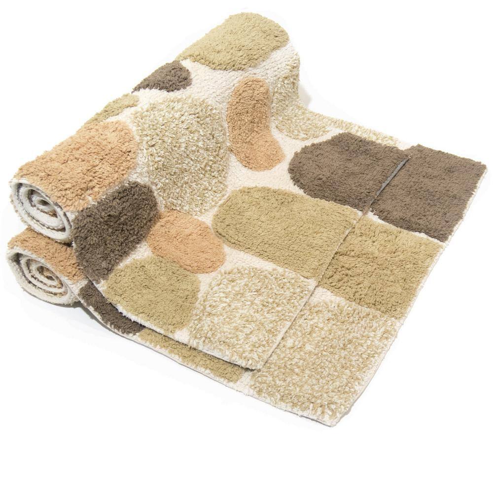 Khaki Pebble Pattern Cotton Bath Rug Set