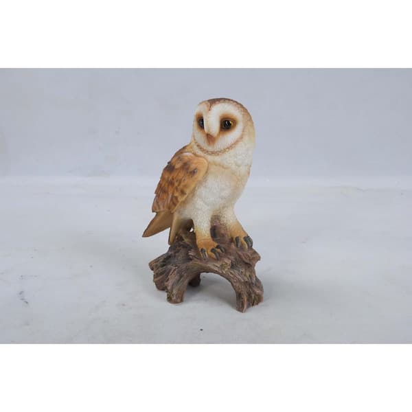 14" Tall Real Looking Barn Owl Perched On Stump Statue Gallery Quality Sculpture 