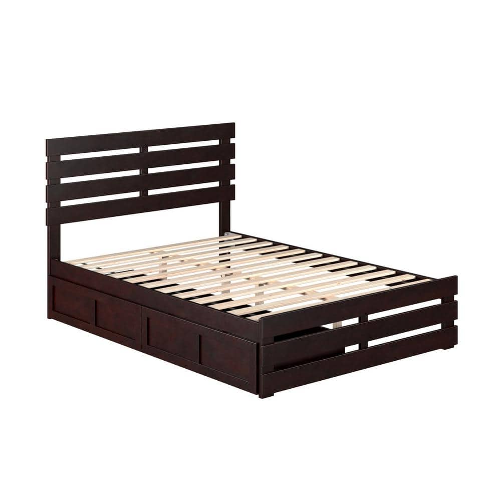 Espresso Full Wood Storage Bed with Headboard and Drawers