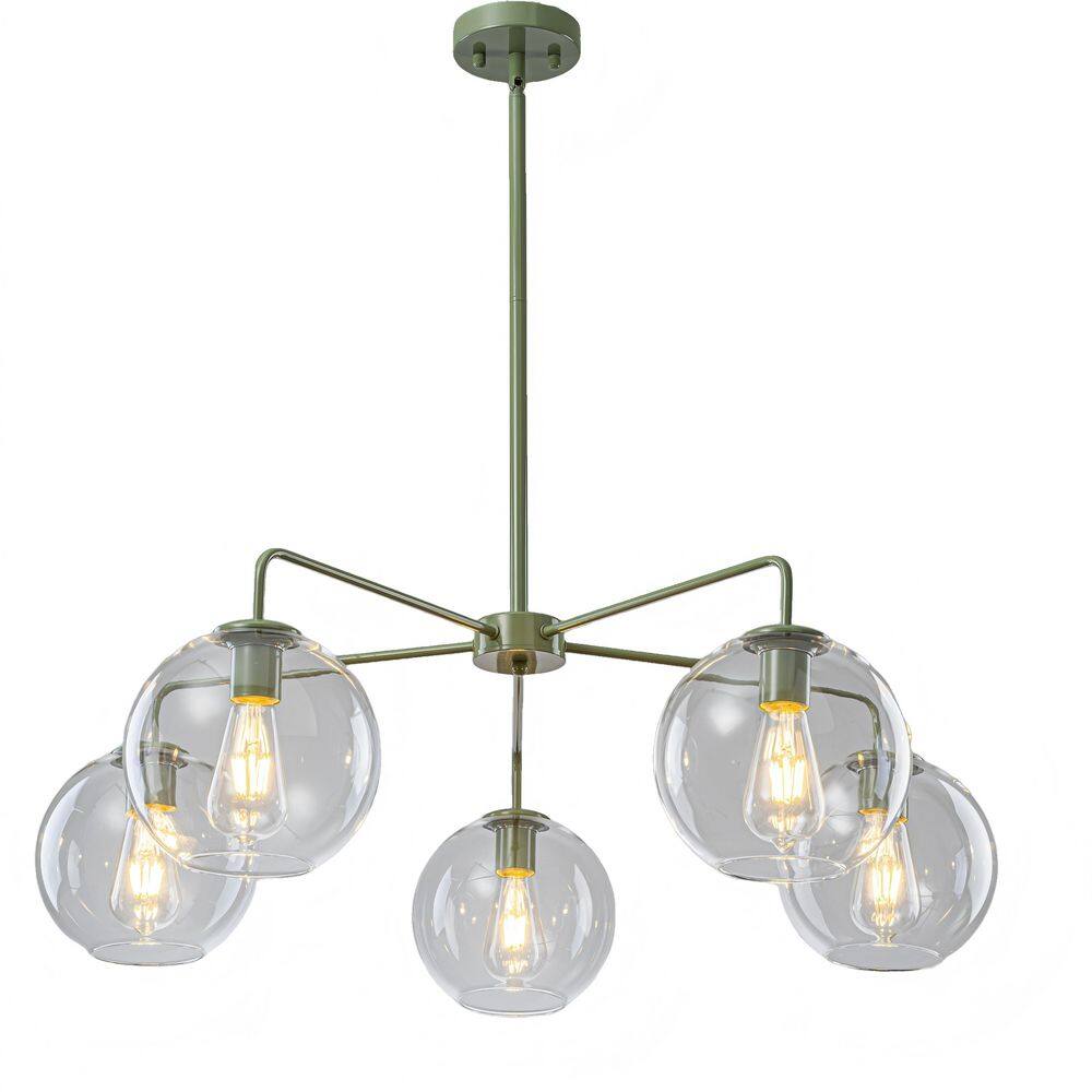 Loretta 5-Light Modern Green Cluster Sputnik Chandelier with Clear Glass Globe Shades for Dining Room price history on PriceWatchPro