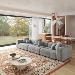 J&E Home 4-Piece Gray Linen 144 in. W Sectional Sofa Oversized