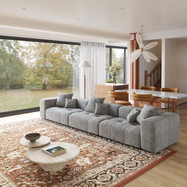 3-Piece Gray Linen Oversized 144 in. W Sectional Sofa Modular Free Combination Living Room Set