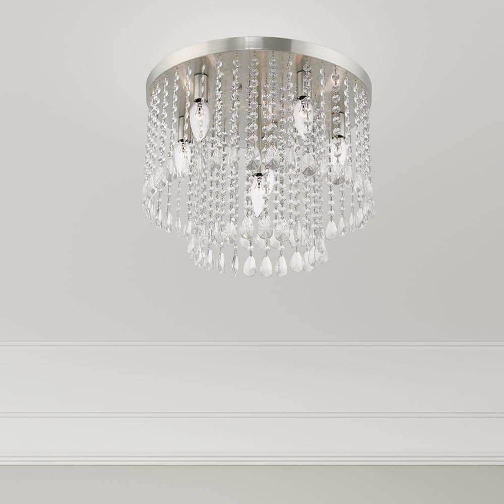 Elizabeth Sparkle 6-Light Indoor/Outdoor Crystal Flush Mount, Brushed Nickel