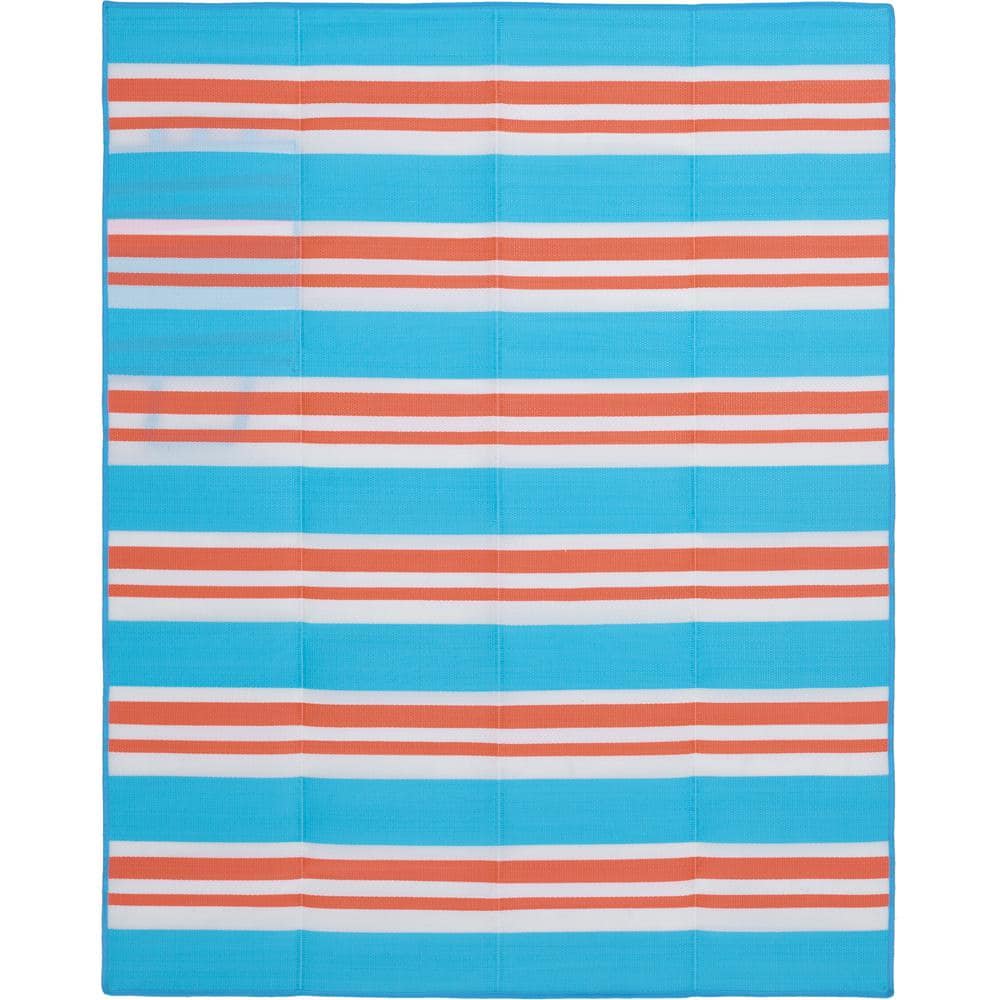 Zayden Blue/Coral 5 ft. x 6 ft. Plastic Indoor/Outdoor Area Rug 4635.42 ...