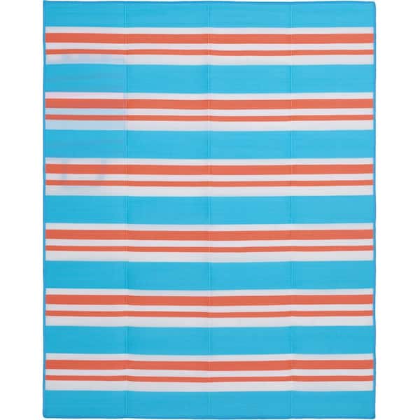 Unbranded Zayden Blue/Coral 5 ft. x 6 ft. Plastic Indoor/Outdoor Area Rug