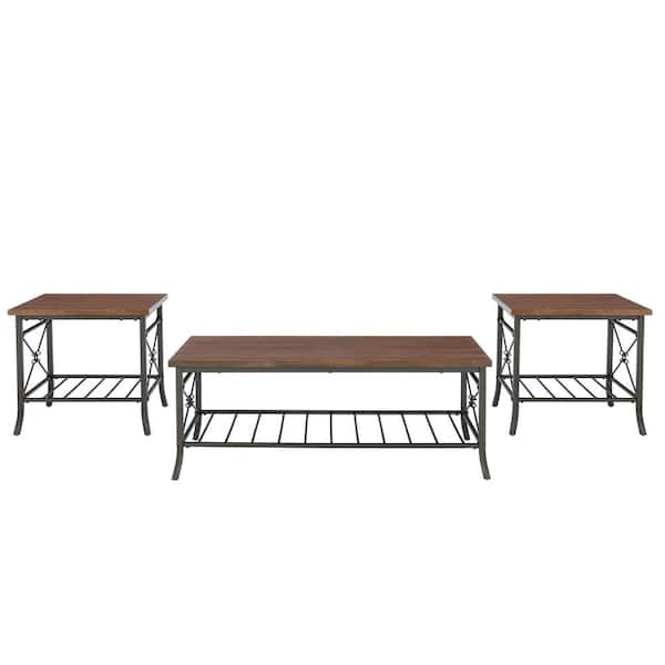 Linon Home Decor Helge 47.5 in. L Chestnut Rectangle Wood Top 3pack Occasional Coffee Table and Accent/End Tables