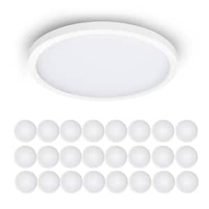 9 in. White Modern Slim Flush Mount with Shade Integrated LED 24-Pack Dimmable 30/40/50K Selectable Round Panel