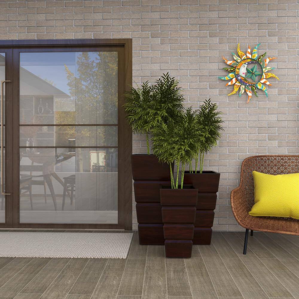 Set of 3 Brown Metal Rectangular Planters with Tapered Base