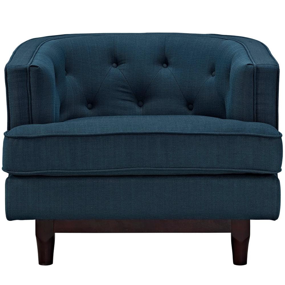 Azure Barrel Wood Armchair with Deep Button Tufting