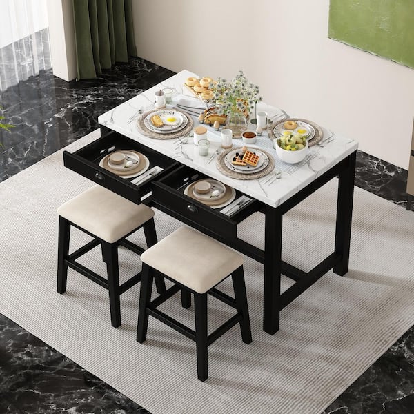5-Piece Rectangle Black MDF Top Dining Table Set (Seats-4)